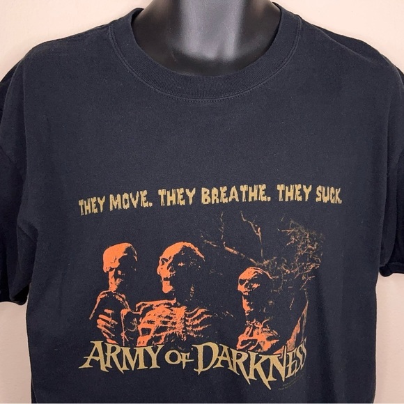 RARE LARGE ARMY OF DARKNESS TEE MENS SHORT SLEEVE BLACK COTTON ORANGE GRAPHIC - Picture 5 of 11